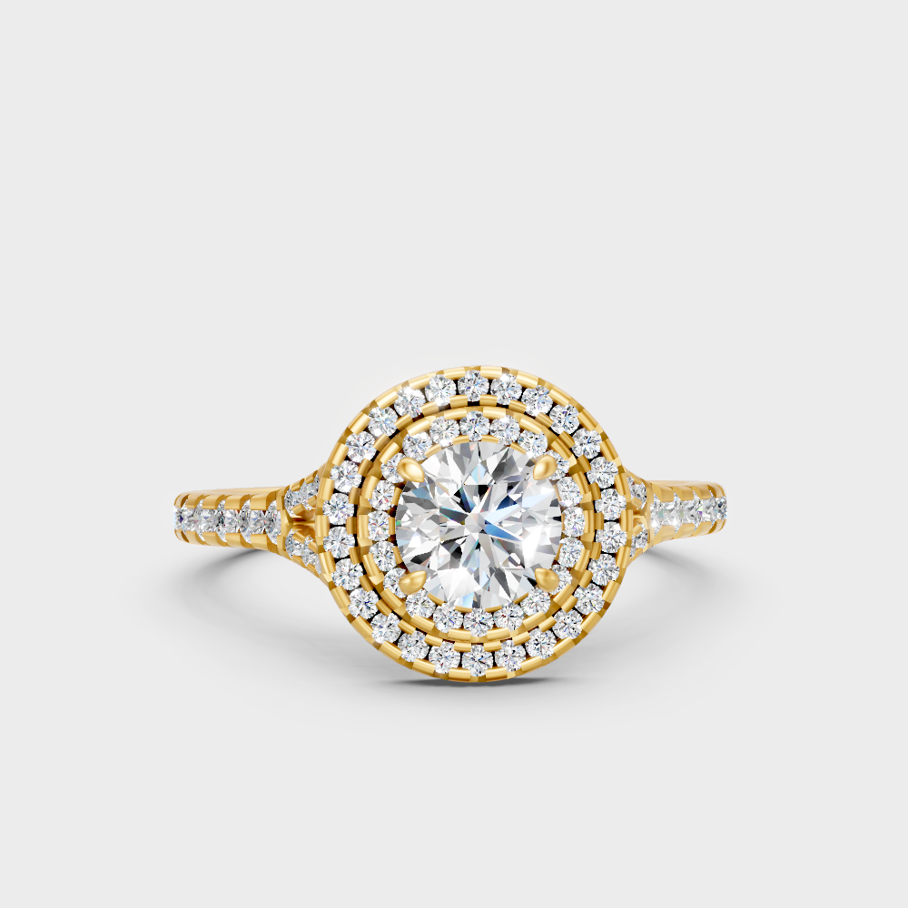 Igi Gli Certified Round Lab-Grown Diamond Double Halo Ring In 18K Yellow Gold